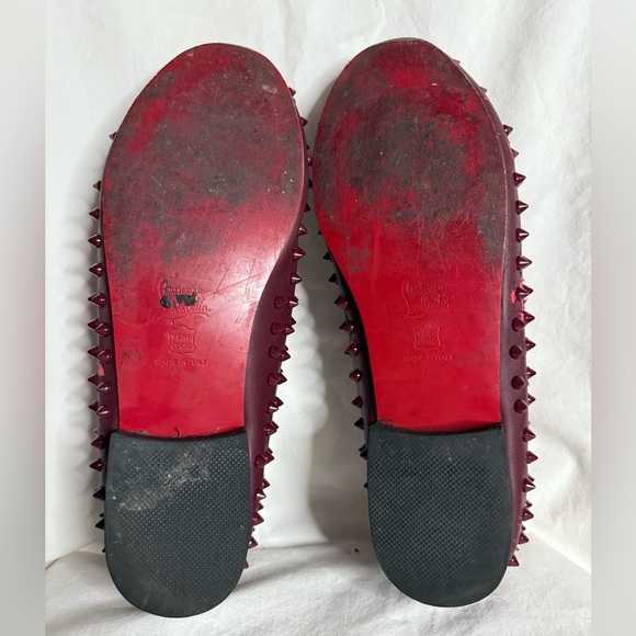 Men’s Christian Louboutin Burgundy Leather Spike Loafers 11 - Picture 7 of 10